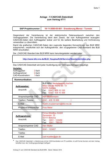 Anlage : 5 CAD/CAE-Datenblatt zum Vertrag 4711 Kommunikation: