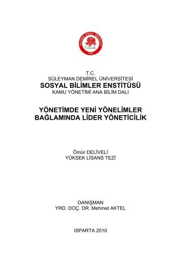 yÃ¶netimde yeni yÃ¶nelimler baÄlamÄ±nda lider yÃ¶neticilik - Suleyman ...