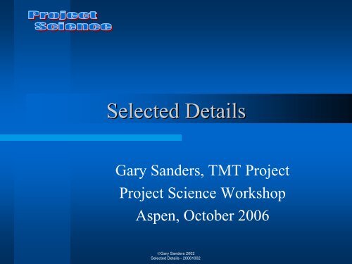 Selected Details in Project Management