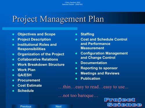 Selected Details in Project Management