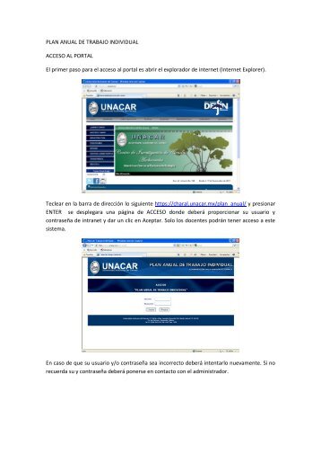 PLAN ANUAL DE TRABAJO INDIVIDUAL ACCESO AL PORTAL El ...