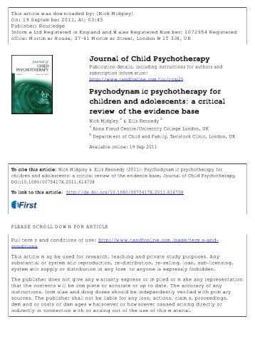 Psychodynamic psychotherapy for children and adolescents: a ...