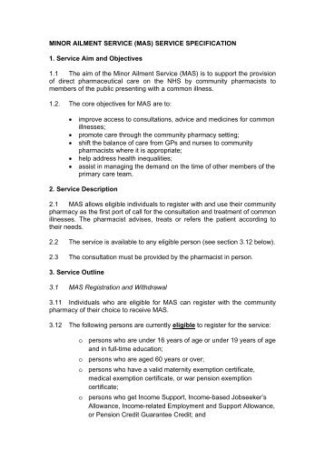 minor ailment service (mas) outline specification - Community ...