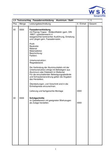 Textvorschlag - Fassadenverkleidung Aluminium ... - WSK-Bauprofile