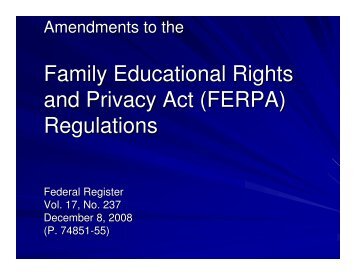 Family Educational Rights and Privacy Act (FERPA) Regulations