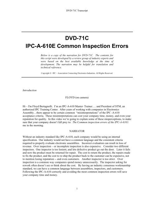 DVD-71C IPC-A-610E Common Inspection Errors - IPC Training ...