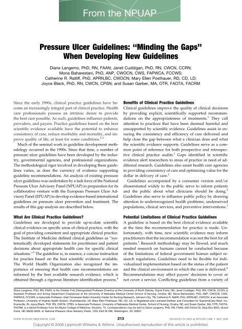 Pressure Ulcer Guidelines: ''Minding the Gaps' - Lippincott Williams ...