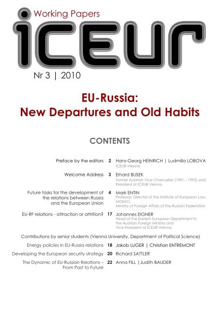 EU-Russia: New Departures and Old Habits - ICEUR-Vienna