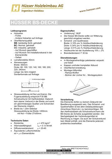 HÜSSER BS-DECKE - Holzleimbau Huesser