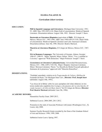 Curriculum Vitae [pdf] - Romance Languages and Literatures