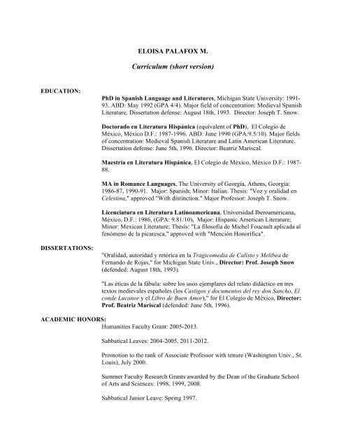 Curriculum Vitae [pdf] - Romance Languages and Literatures