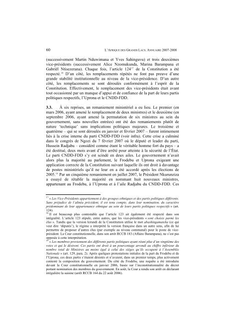 burundi : entre le modèle consociatif et sa mise en oeuvre