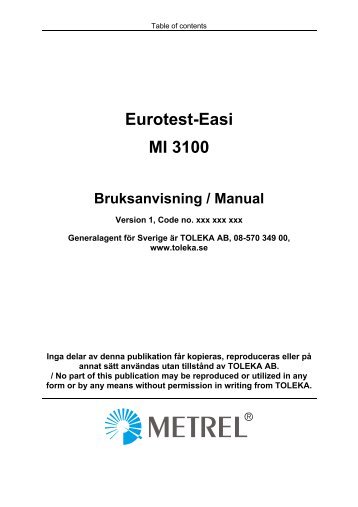 Eurotest-Easi MI 3100 Bruksanvisning / Manual - Toleka