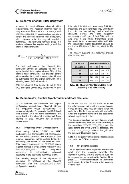 Single-Chip Low Cost Low Power RF-Transceiver (Rev. B