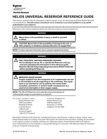 HELiOS UNIVERSAL RESERVOIR REFERENCE GUIDE