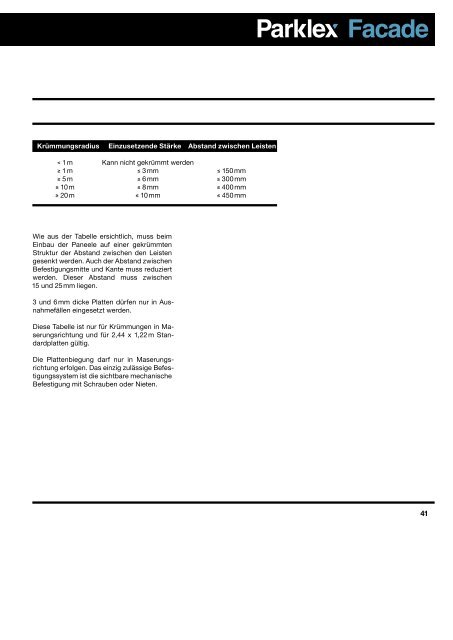 Parklex Facade Technisches handbuch