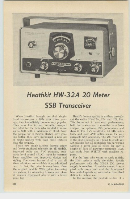The Heathkit HW-32A 20 Meter Transceiver - Nostalgic Kits Central
