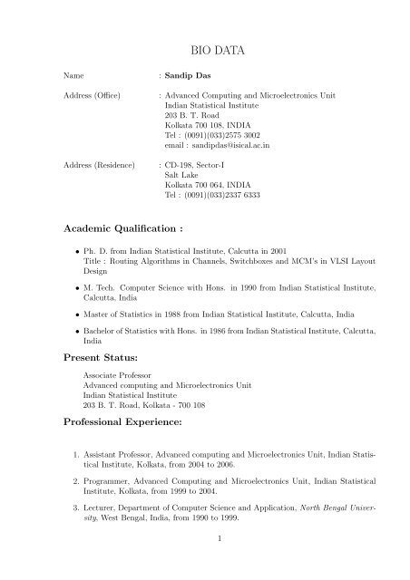 BIO DATA - Indian Statistical Institute