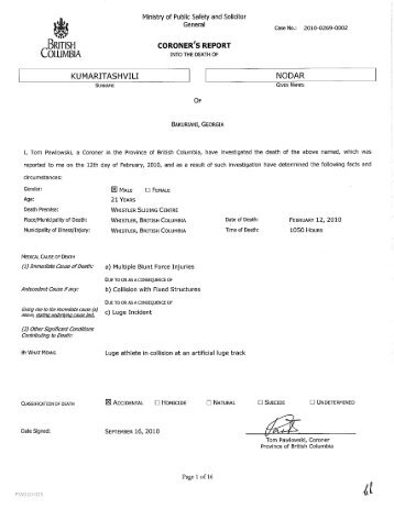 Coroner's Report into the death of Nodar Kumaritashvili