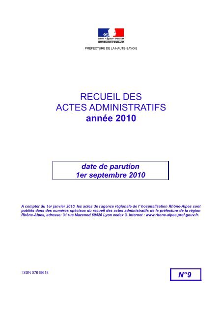 recueil nÂ° 9 du 1er septembre 2010 - Les services de l'Ãtat en Haute ...