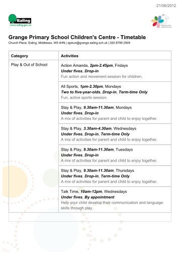 Grange Primary School Children's Centre - Timetable