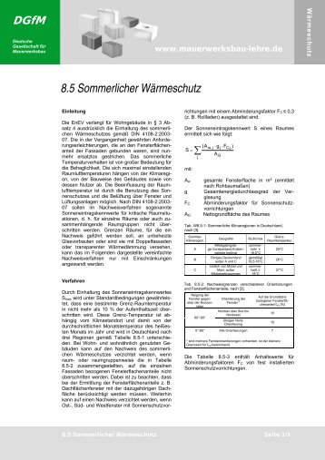 8.5 Sommerlicher Wärmeschutz - Mauerwerksbau - Lehre