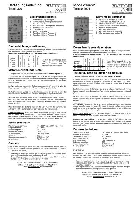 Anleitung Tester 3001 - Elbro AG