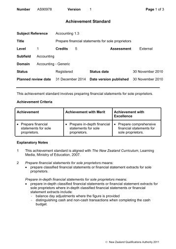 90978 Prepare financial statements for sole proprietors - NZQA