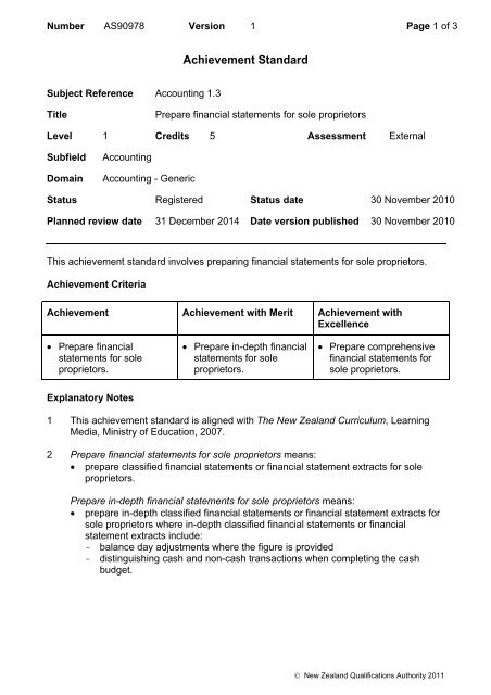 90978 Prepare financial statements for sole proprietors - NZQA