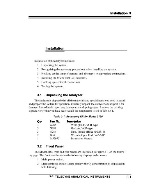 3160 - Trace oxygen analyzer - Teledyne Analytical Instruments