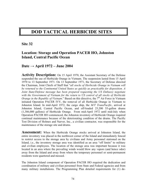 dod tactical herbicide sites - United States Department of Defense