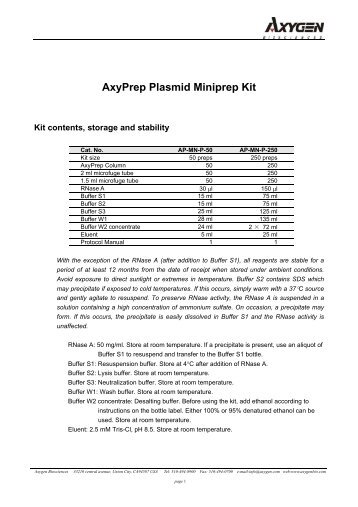 AxyPrep Plasmid Miniprep Kit