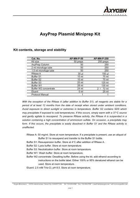AxyPrep Plasmid Miniprep Kit