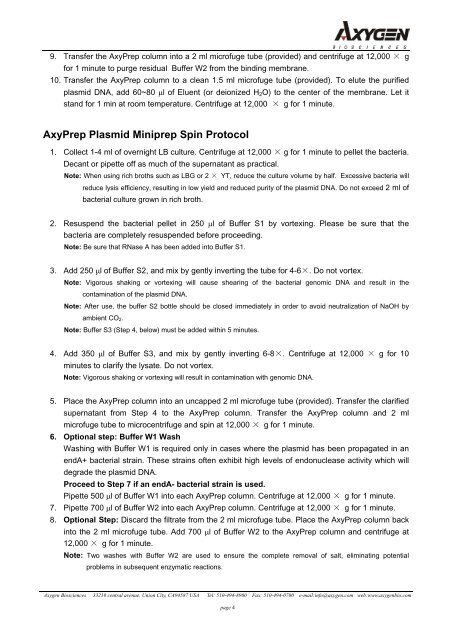 AxyPrep Plasmid Miniprep Kit