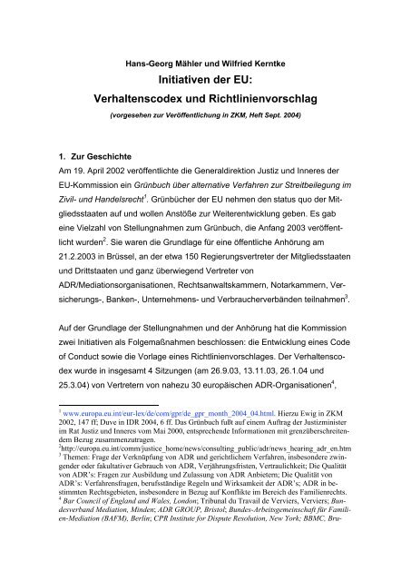 Initiativen der EU: Verhaltenscodex und Richtlinienvorschlag - Inmedio