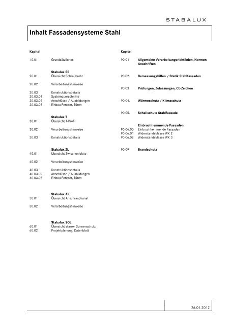 Inhalt Fassadensysteme Stahl - Stabalux