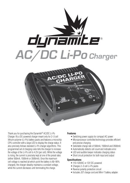AC DC LiPo Charger Instructions Dynamite RC