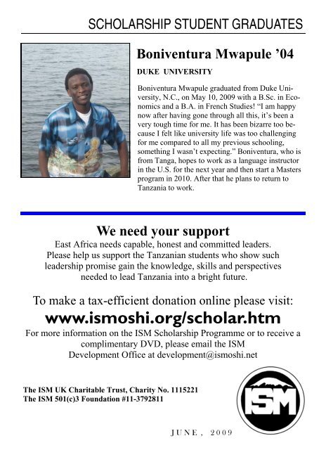 Scholarship Student Update June 2009 - International School Moshi