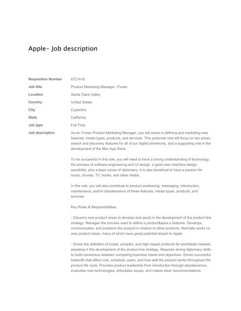 Apple- Job description - Students