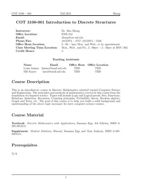 COT 3100-001 Introduction to Discrete Structures - Department of ...