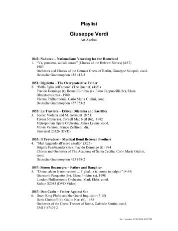 Playlist Giuseppe Verdi - Opera Guild of Rochester