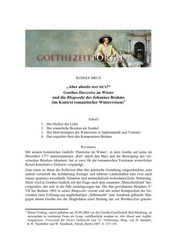 Goethes "Harzreise im Winter" - Das Goethezeitportal