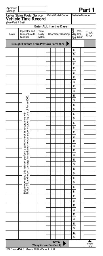 PS Form 4570, Vehicle Time Record - NALC Branch 78