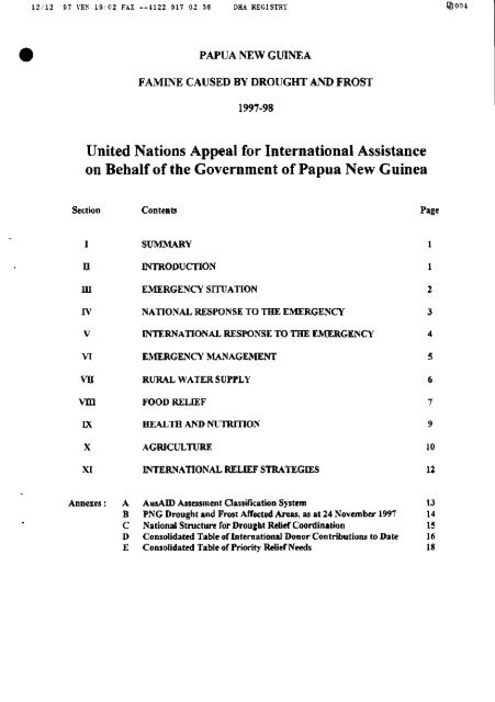 Papua New Guinea. Famine Caused by Drought and Frost 1997-98 ...