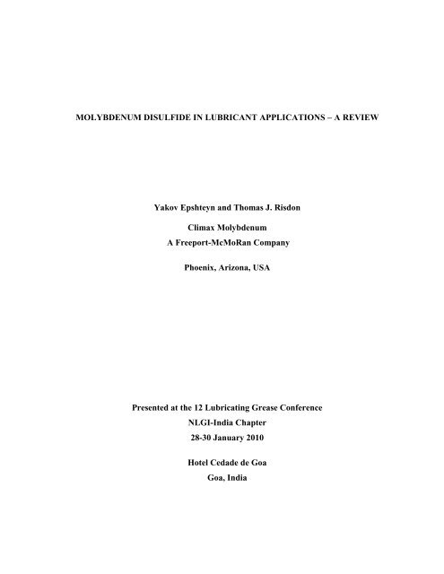 Molybdenum Disulfide in Greases - A Review - (NLGI) - India Chapter