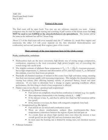 AME 436 Final Exam Study Guide May 8, 2013 Format of the exam ...