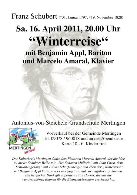 Sa. 16. April 2011, 20.00 Uhr “Winterreise“ - Mertingen