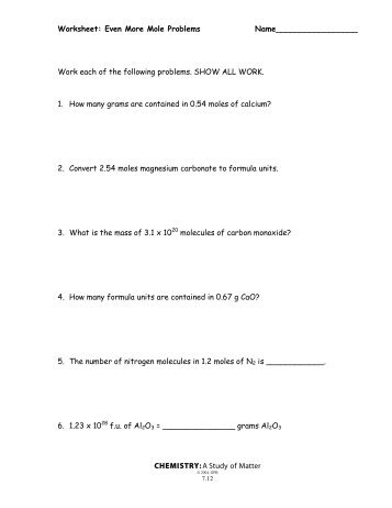 Worksheets Worksheet Mole Problems Answers worksheet mole problems delibertad problems