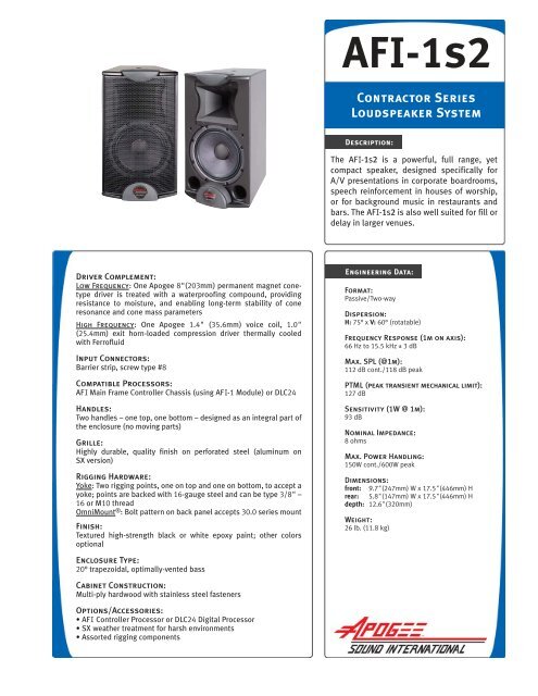 Spec Sheet - Apogee Sound