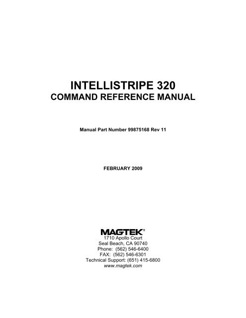 IntelliStripe 320 Command Reference Manual - MagTek